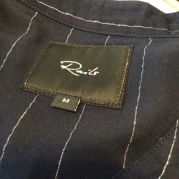 Rails Piper Blouse in Panama Stripe Medium Ruffle Blue Silver Metallic Tie Hem - Picture 11 of 12